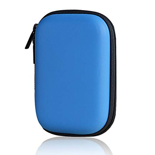 SFY Zipper Hard Headphone Case,EVA Leather Earphone Bag,Protective USB Cable Organizer,Portable Earbuds Pouch Box (Blue)