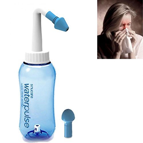 Nasal Wash Rinse Cleanser Nose Cleaning Bottle + 2 Style Nozzles + Nasal Salt for Adults Children Allergic Nasal Irrigation I Treatment 300ml