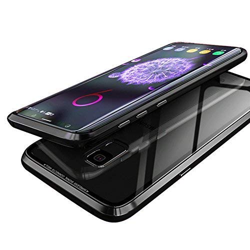 Galaxy S9 Plus Case, Hybrid Aluminum Metal Bumper Frame + Transparent Tempered Glass Back 2 in 1 Magnetic Adsorption Case Cover for Samsung Galaxy S9 Plus (no Front Tempered Glass, only Back)