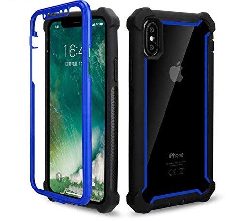 iPhone case x/xs 3 in 1 Transparent Back Colourful pc 360 Full Bumper Phone case with Screen Protector