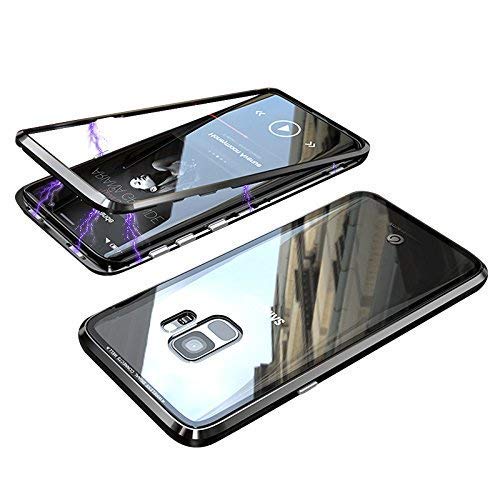 Galaxy S9 Plus Case, Hybrid Aluminum Metal Bumper Frame + Transparent Tempered Glass Back 2 in 1 Magnetic Adsorption Case Cover for Samsung Galaxy S9 Plus (no Front Tempered Glass, only Back)