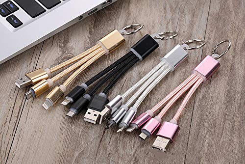 (2pc) SFY 2 in 1 Multifunction Key Chain USB Cable Fast Charging Line Cables Keychains Charger for Phone (Black) (Black)