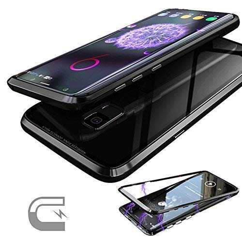 Galaxy S9 Plus Case, Hybrid Aluminum Metal Bumper Frame + Transparent Tempered Glass Back 2 in 1 Magnetic Adsorption Case Cover for Samsung Galaxy S9 Plus (no Front Tempered Glass, only Back)