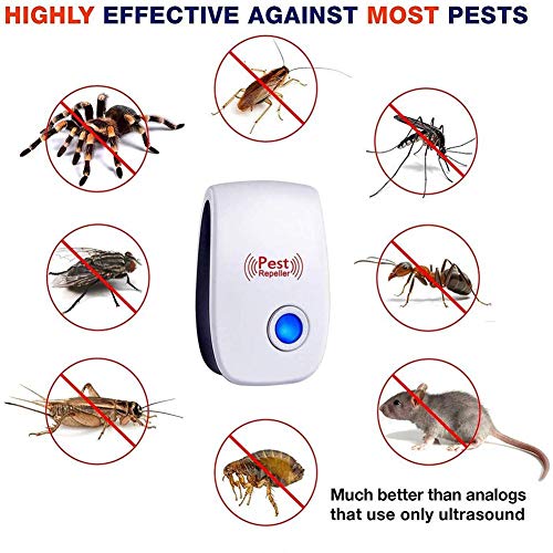 Pest Control Device , Plug in for Mosquitoes, Flies, Wasps, Ants, Spiders, Fleas, Roaches, Rats, Mice, Safe for Human- 4  Pack OR 6 Pack