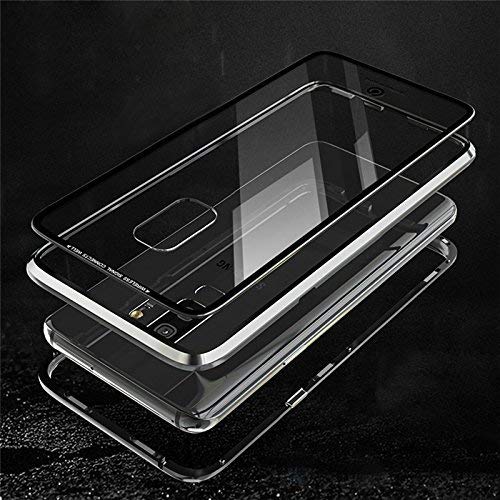 Galaxy S9 Plus Case, Hybrid Aluminum Metal Bumper Frame + Transparent Tempered Glass Back 2 in 1 Magnetic Adsorption Case Cover for Samsung Galaxy S9 Plus (no Front Tempered Glass, only Back)