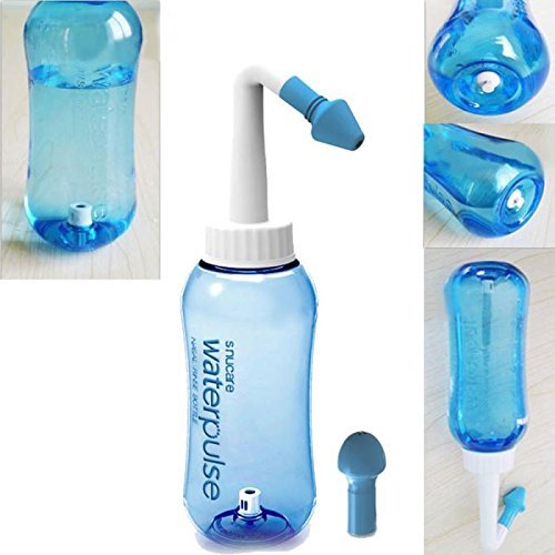 Nasal Wash Rinse Cleanser Nose Cleaning Bottle + 2 Style Nozzles + Nasal Salt for Adults Children Allergic Nasal Irrigation I Treatment 300ml