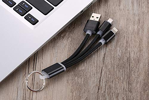 (2pc) SFY 2 in 1 Multifunction Key Chain USB Cable Fast Charging Line Cables Keychains Charger for Phone (Black) (Black)