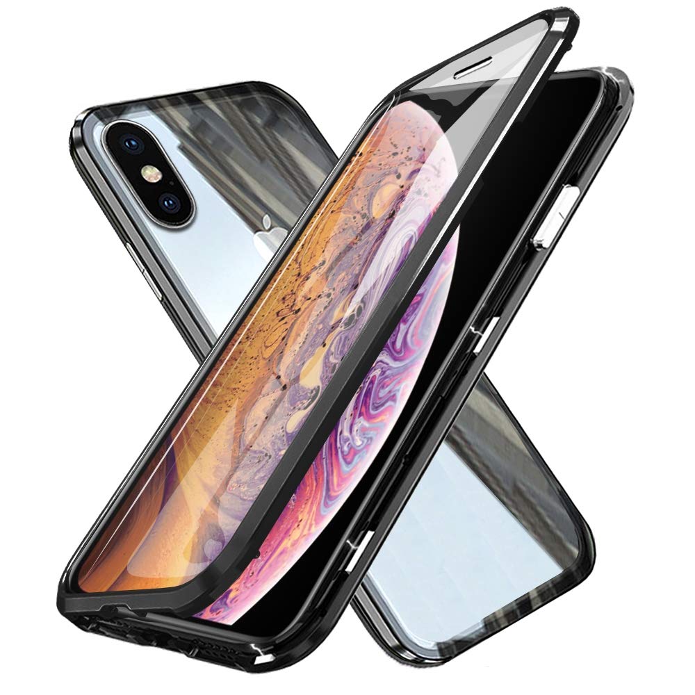 iPhone Xs Max Case, WindCase 360° Protection Full-Body Screen Coverage Tempered Glass Back Metal Bumper Magnetic Adsorption Flip Case Cover iPhone Xs Max