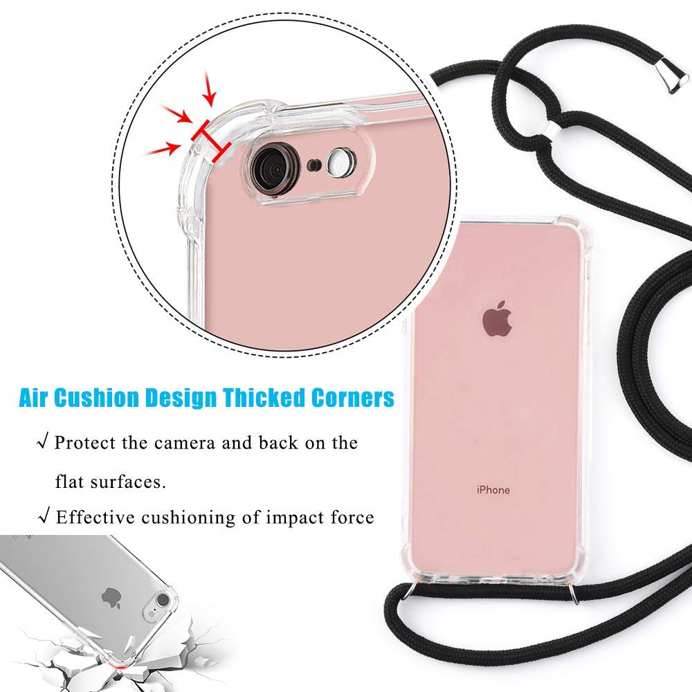 Transparent Soft TPU Cell Phone Case with Lanyard Necklace Shoulder Neck Strap Rope Cord for iphonex/xs