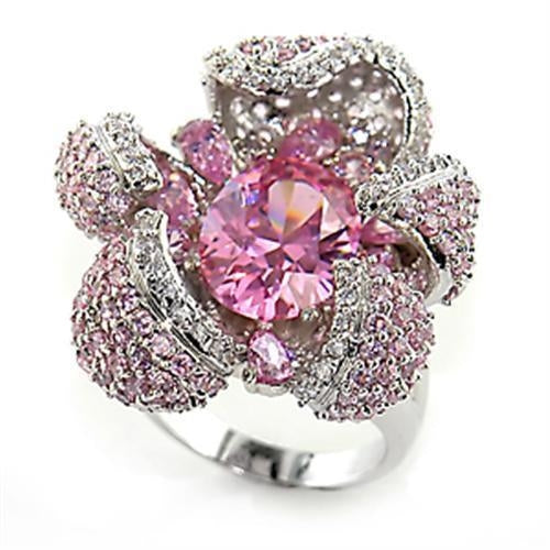 80316 Rhodium Brass Ring with AAA Grade CZ in Rose