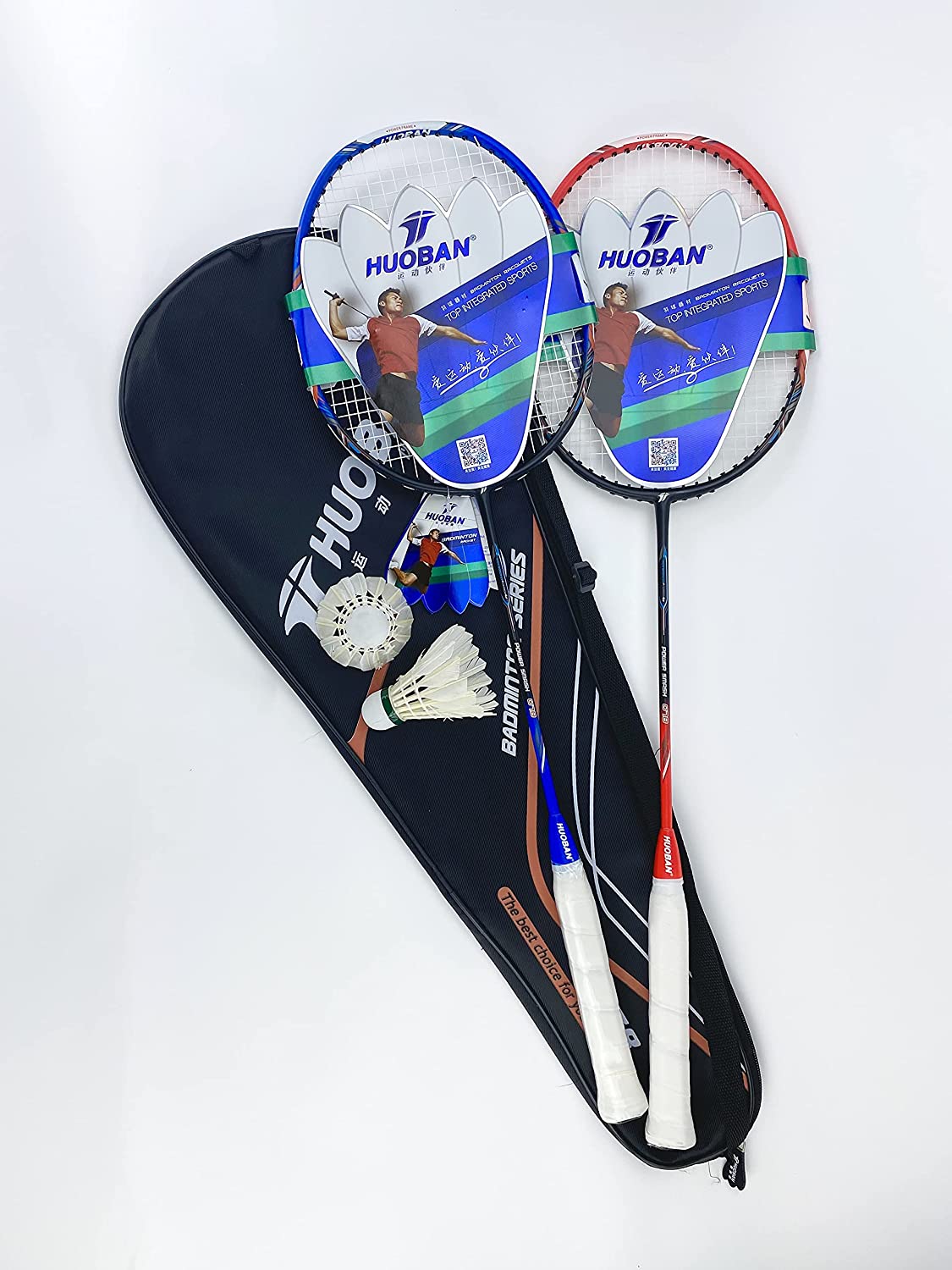 2 pcs Aluminum Alloy Frame Carbon Shaft Badminton Rackets Sets with The Bag , 3pc Feather shuttlecocks