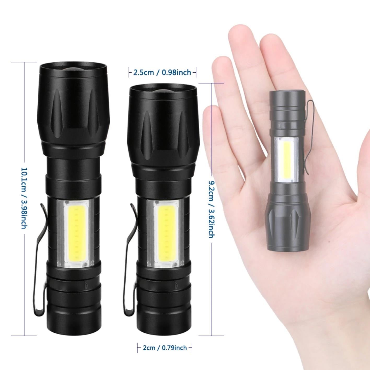 3 working modes Zoomable flash light, Waterproof USB rechargeable super bright Flashlight