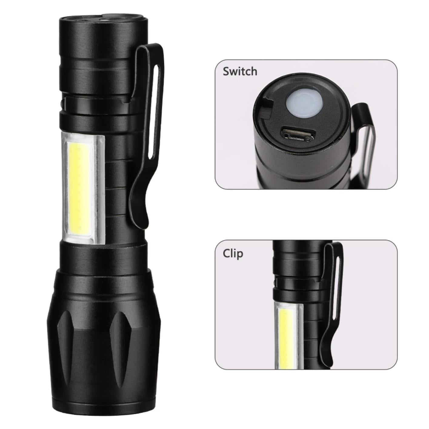 3 working modes Zoomable flash light, Waterproof USB rechargeable super bright Flashlight