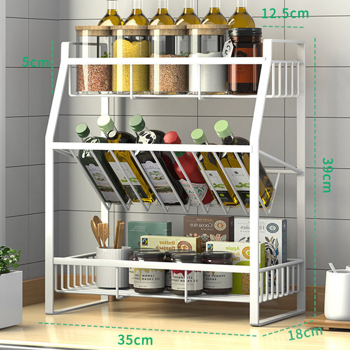 Wall mounted three 3 tier Shelf Metal Jar Organizer bottle Holder Black white Stand Spice Storage rack Kitchen