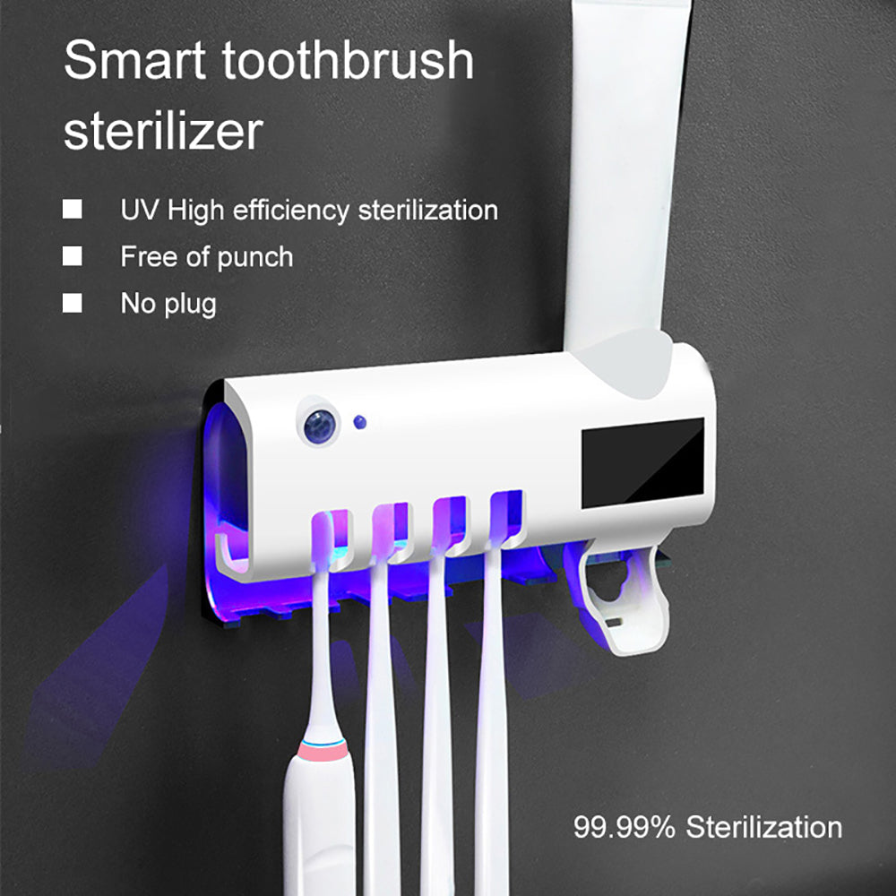 Solar Energy UV Sterilizing Toothbrush Holder Wall Mounted  Bathroom Sets Automatic Toothpaste Dispenser