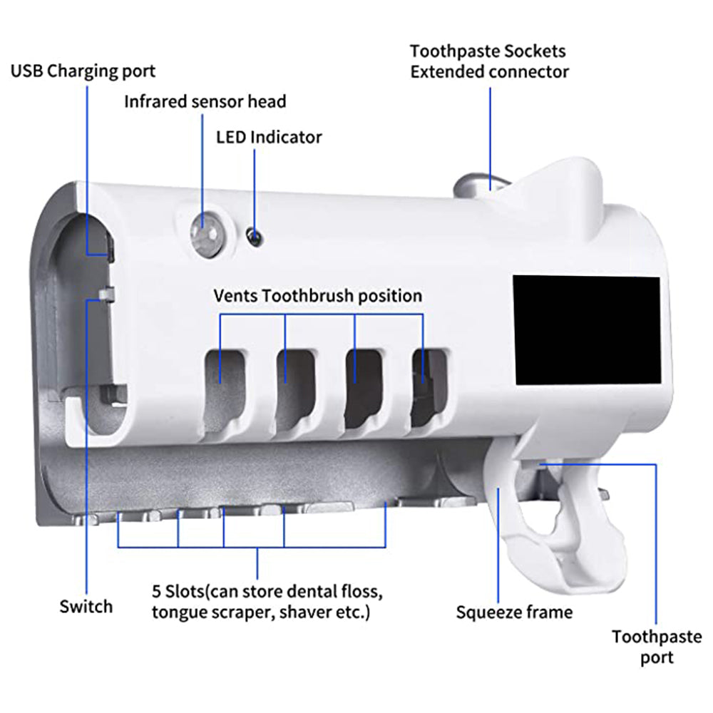 Solar Energy UV Sterilizing Toothbrush Holder Wall Mounted  Bathroom Sets Automatic Toothpaste Dispenser