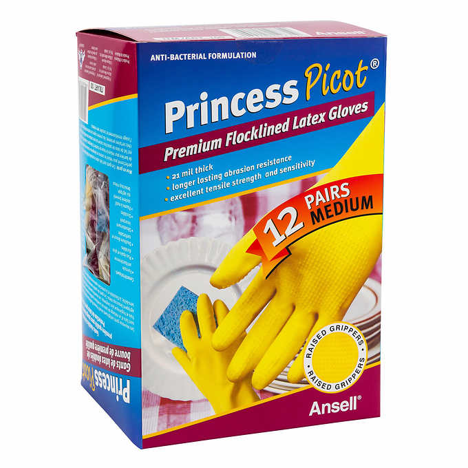 Princess Picot Medium Latex Multi-purpose Gloves, 12-pack