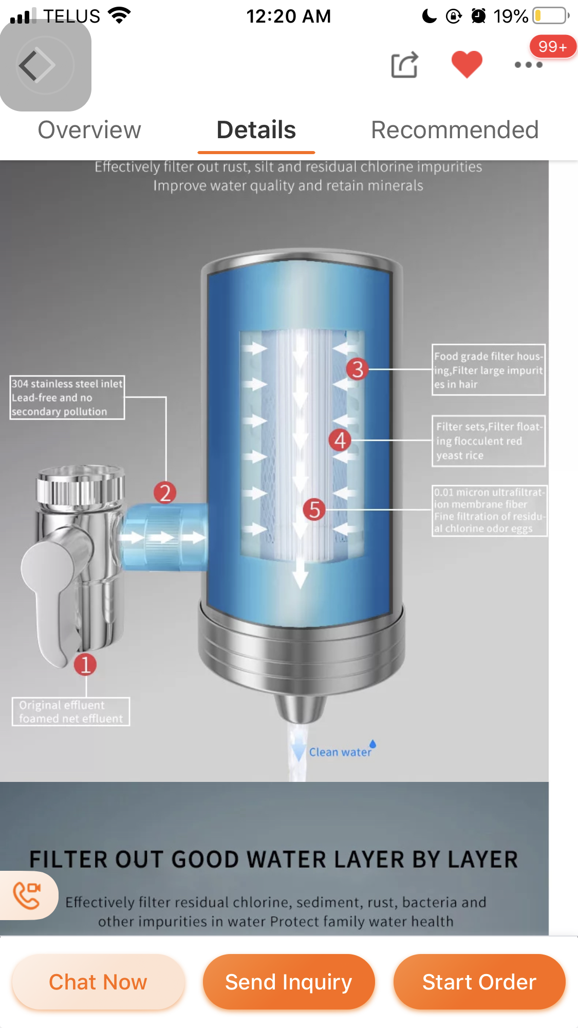 Stainless Faucet Mount Steel Tap Water Filter with Ultrafiltration Membrane Reduce Faucet Water Purifier